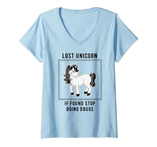 Damen Verlorenes Einhorn, Falls es gefunden Wird, hör auf Drogen zu nehmen; Stoned//High Joke T-Shirt mit V-Ausschnitt Damen Verlorenes Einhorn, Falls es gefunden Wird, hör auf Drogen zu nehmen; Stoned//High Joke T-Shirt mit V-Ausschnitt von Funny Drug Humor Designs