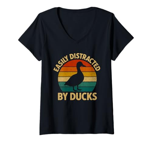Damen Duck Easily Distracted by Ducks Vintage Farmer Ducks Lover T-Shirt mit V-Ausschnitt Damen Duck Easily Distracted by Ducks Vintage Farmer Ducks Lover T-Shirt mit V-Ausschnitt von Funny Duck Bird Easily Distracted By Ducks Tees