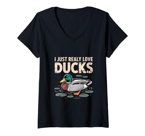 Damen Lustige Enten Zitate I Just Really Love Ducks to Duck Lover T-Shirt mit V-Ausschnitt Damen Lustige Enten Zitate I Just Really Love Ducks to Duck Lover T-Shirt mit V-Ausschnitt von Funny Duck Quotes I Just Really Love Ducks Shirt