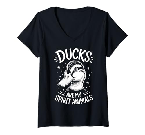 Damen Enten Geist Tiere Lustige Ente T-Shirt mit V-Ausschnitt von Funny Ducks Cool Ducks Design