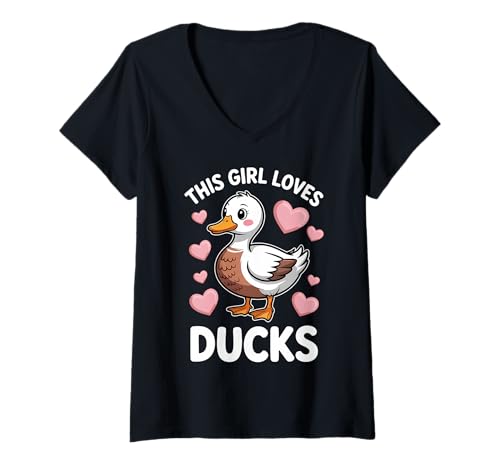 Damen Enten Mädchen Lustige Ente T-Shirt mit V-Ausschnitt von Funny Ducks Cute Ducks Girl Design