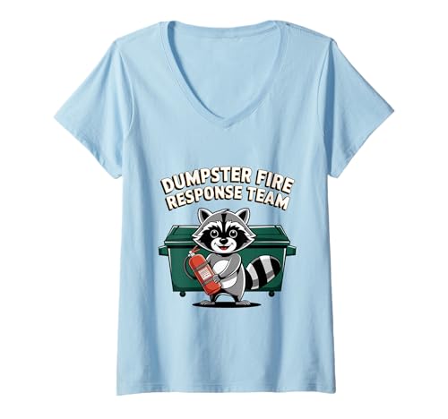 Damen Dumpster Fire Response Team Waschbär Urban Wildlife Humor T-Shirt mit V-Ausschnitt von Funny Dumpster Fire Response Team Gifts & Apparel