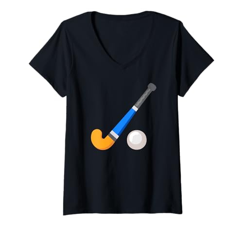 Damen Feldhockeyschläger und Ball T-Shirt mit V-Ausschnitt Damen Feldhockeyschläger und Ball T-Shirt mit V-Ausschnitt von Funny Easy Lazy Last Minute Costumes