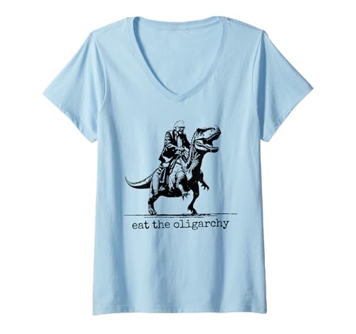 Damen Eat The Oligarchy - Bernie Sanders reitet einen T-Rex T-Shirt mit V-Ausschnitt Damen Eat The Oligarchy - Bernie Sanders reitet einen T-Rex T-Shirt mit V-Ausschnitt von Funny Eat The Oligarchy Tee Shirt
