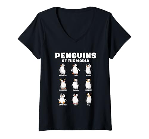 Damen Penguins of The World Cute Educational Animal T-Shirt mit V-Ausschnitt Damen Penguins of The World Cute Educational Animal T-Shirt mit V-Ausschnitt von Funny Educational Wildlife Pinguin Lover
