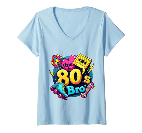 Damen Diese 80er Jahre Bro Retro Kassette Rollschuhe Party 80er Jahre Kostüme T-Shirt mit V-Ausschnitt Damen Diese 80er Jahre Bro Retro Kassette Rollschuhe Party 80er Jahre Kostüme T-Shirt mit V-Ausschnitt von Funny Eighties 80s Costume Party Nostalgia 80s tee