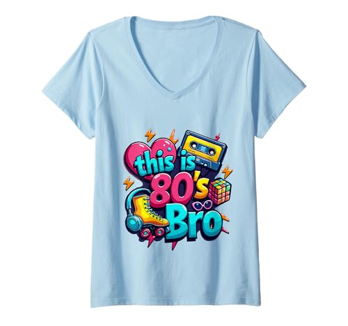 Damen Diese 80er Jahre Bro Roller Kopfhörer Kassette 80er Jahre Kostüm Party T-Shirt mit V-Ausschnitt Damen Diese 80er Jahre Bro Roller Kopfhörer Kassette 80er Jahre Kostüm Party T-Shirt mit V-Ausschnitt von Funny Eighties 80s Costume Party Nostalgia 80s tee