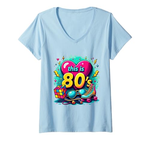 Damen Dieses 80er Jahre Bro Cool 80er Jahre 80er Jahre Party Kostüme T-Shirt mit V-Ausschnitt Damen Dieses 80er Jahre Bro Cool 80er Jahre 80er Jahre Party Kostüme T-Shirt mit V-Ausschnitt von Funny Eighties 80s Costume Party Nostalgia 80s tee