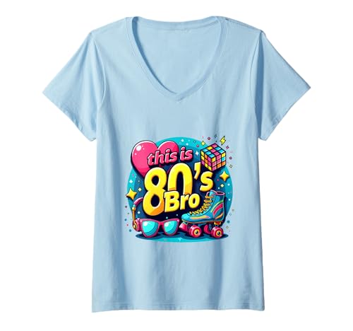 Damen Dieses 80er Jahre Bro Cool 80er Jahre 80er Jahre Party Kostüme T-Shirt mit V-Ausschnitt Damen Dieses 80er Jahre Bro Cool 80er Jahre 80er Jahre Party Kostüme T-Shirt mit V-Ausschnitt von Funny Eighties 80s Costume Party Nostalgia 80s tee