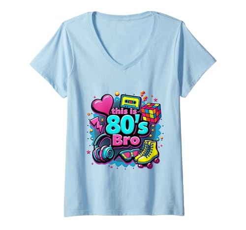 Damen Dieses 80er Jahre Bro Cool 80er Jahre 80er Jahre Party Kostüme T-Shirt mit V-Ausschnitt Damen Dieses 80er Jahre Bro Cool 80er Jahre 80er Jahre Party Kostüme T-Shirt mit V-Ausschnitt von Funny Eighties 80s Costume Party Nostalgia 80s tee