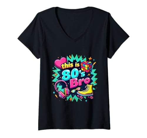 Damen Dieses 80er Jahre Bro Cool 80er Jahre 80er Jahre Party Kostüme T-Shirt mit V-Ausschnitt Damen Dieses 80er Jahre Bro Cool 80er Jahre 80er Jahre Party Kostüme T-Shirt mit V-Ausschnitt von Funny Eighties 80s Costume Party Nostalgia 80s tee