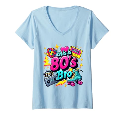 Damen Dieses 80er Jahre Bro Cool 80er Jahre 80er Jahre Party Kostüme T-Shirt mit V-Ausschnitt Damen Dieses 80er Jahre Bro Cool 80er Jahre 80er Jahre Party Kostüme T-Shirt mit V-Ausschnitt von Funny Eighties 80s Costume Party Nostalgia 80s tee