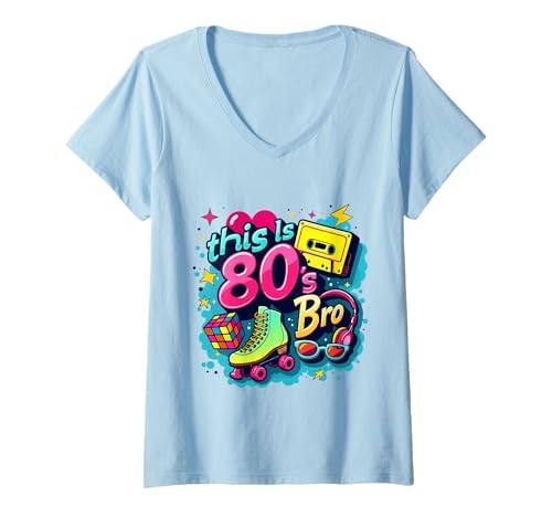 Damen Dieses 80er Jahre Bro Cool 80er Jahre 80er Jahre Party Kostüme T-Shirt mit V-Ausschnitt Damen Dieses 80er Jahre Bro Cool 80er Jahre 80er Jahre Party Kostüme T-Shirt mit V-Ausschnitt von Funny Eighties 80s Costume Party Nostalgia 80s tee