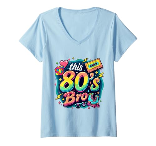 Damen Dieses 80er Jahre Bro Cool 80er Jahre Party Kostüm mit Retro Vibes T-Shirt mit V-Ausschnitt Damen Dieses 80er Jahre Bro Cool 80er Jahre Party Kostüm mit Retro Vibes T-Shirt mit V-Ausschnitt von Funny Eighties 80s Costume Party Nostalgia 80s tee