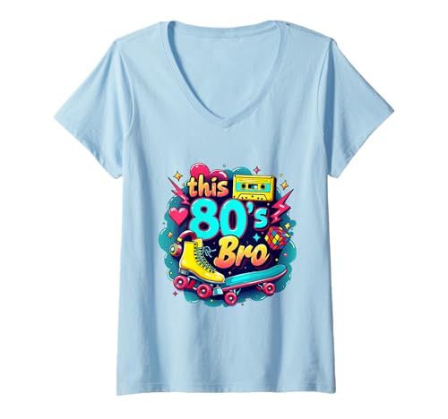 Damen Retro 80er Bro Kassette Roller Skate Lustige 80er Jahre Party Outfits T-Shirt mit V-Ausschnitt Damen Retro 80er Bro Kassette Roller Skate Lustige 80er Jahre Party Outfits T-Shirt mit V-Ausschnitt von Funny Eighties 80s Costume Party Nostalgia 80s tee
