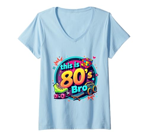 Damen Retro 80er Bro Roller Boombox Kassette 80er Jahre Kostüm Party T-Shirt mit V-Ausschnitt Damen Retro 80er Bro Roller Boombox Kassette 80er Jahre Kostüm Party T-Shirt mit V-Ausschnitt von Funny Eighties 80s Costume Party Nostalgia 80s tee