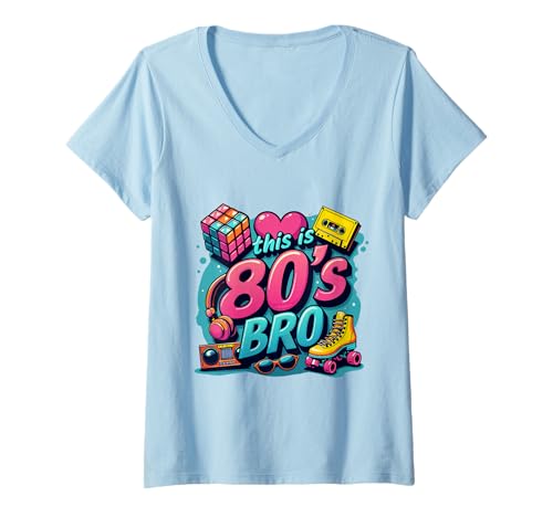 Damen Retro 80er Bro Roller Boombox Kassette 80er Jahre Kostüm Party T-Shirt mit V-Ausschnitt Damen Retro 80er Bro Roller Boombox Kassette 80er Jahre Kostüm Party T-Shirt mit V-Ausschnitt von Funny Eighties 80s Costume Party Nostalgia 80s tee