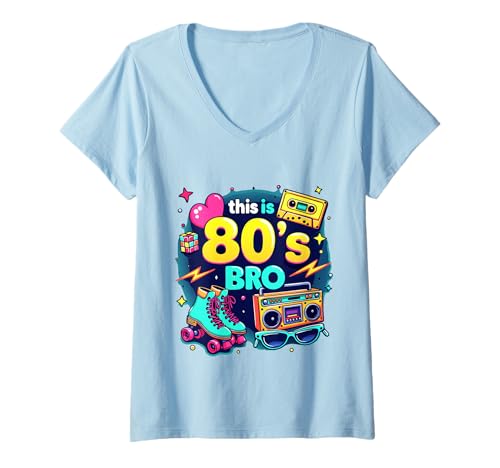Damen Retro 80er Bro Roller Boombox Kassette 80er Jahre Kostüm Party T-Shirt mit V-Ausschnitt Damen Retro 80er Bro Roller Boombox Kassette 80er Jahre Kostüm Party T-Shirt mit V-Ausschnitt von Funny Eighties 80s Costume Party Nostalgia 80s tee