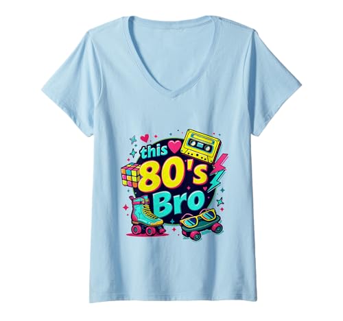Damen Vintage 80er Bro Lustiges 80er Jahre Party Kostüm 80er Jahre Nostalgie T-Shirt mit V-Ausschnitt Damen Vintage 80er Bro Lustiges 80er Jahre Party Kostüm 80er Jahre Nostalgie T-Shirt mit V-Ausschnitt von Funny Eighties 80s Costume Party Nostalgia 80s tee