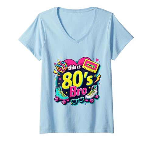 Damen Vintage 80er Bro Lustiges 80er Jahre Party Kostüm 80er Jahre Nostalgie T-Shirt mit V-Ausschnitt Damen Vintage 80er Bro Lustiges 80er Jahre Party Kostüm 80er Jahre Nostalgie T-Shirt mit V-Ausschnitt von Funny Eighties 80s Costume Party Nostalgia 80s tee