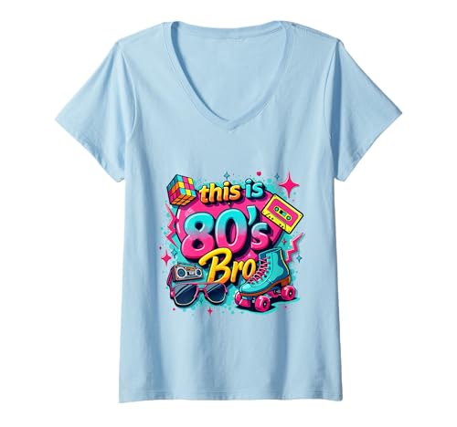 Damen Vintage 80er Bro Lustiges 80er Jahre Party Kostüm 80er Jahre Nostalgie T-Shirt mit V-Ausschnitt Damen Vintage 80er Bro Lustiges 80er Jahre Party Kostüm 80er Jahre Nostalgie T-Shirt mit V-Ausschnitt von Funny Eighties 80s Costume Party Nostalgia 80s tee