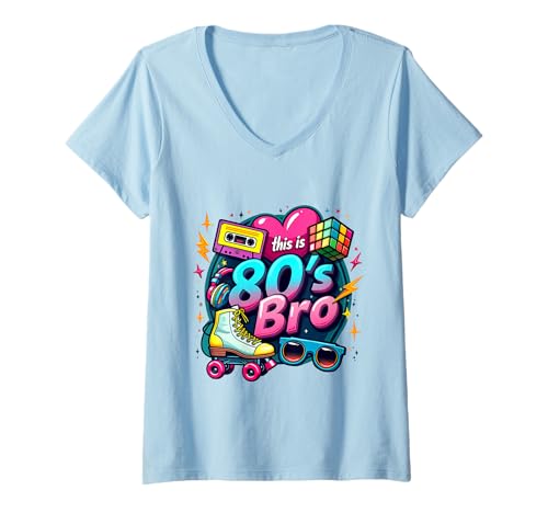 Damen Vintage 80er Bro Rollschuh Kassette Achtziger Jahre Kostüm Party T-Shirt mit V-Ausschnitt Damen Vintage 80er Bro Rollschuh Kassette Achtziger Jahre Kostüm Party T-Shirt mit V-Ausschnitt von Funny Eighties 80s Costume Party Nostalgia 80s tee