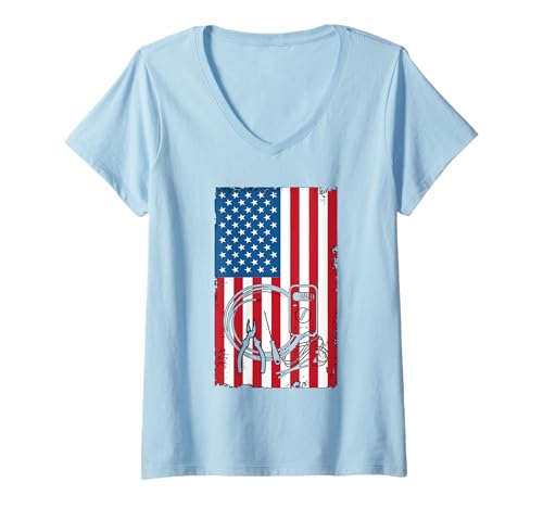 Damen Elektriker Tools US-Flagge American Pride Elektroingenieur T-Shirt mit V-Ausschnitt Damen Elektriker Tools US-Flagge American Pride Elektroingenieur T-Shirt mit V-Ausschnitt von Funny Electrician Gift Electrical Engineer Apparel