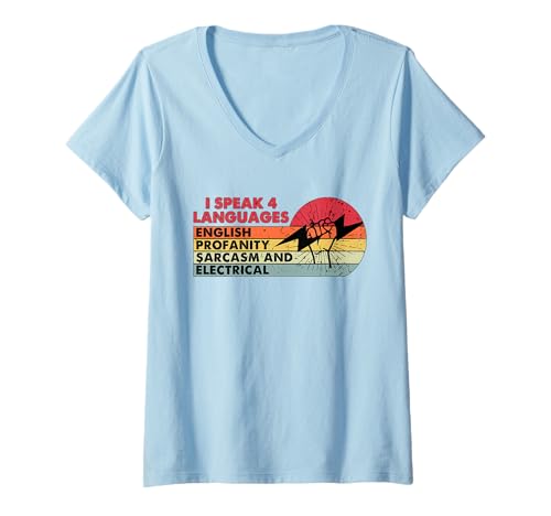 Damen Lustiges elektrisches Sprechen Elektriker Witz Zitat T-Shirt mit V-Ausschnitt von Funny Electrician Gift Electrical Engineer Apparel
