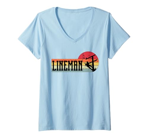 Damen Lineman Wireman Elektriker Retro Vintage T-Shirt mit V-Ausschnitt Damen Lineman Wireman Elektriker Retro Vintage T-Shirt mit V-Ausschnitt von Funny Electrician Gift Lineman Apparel