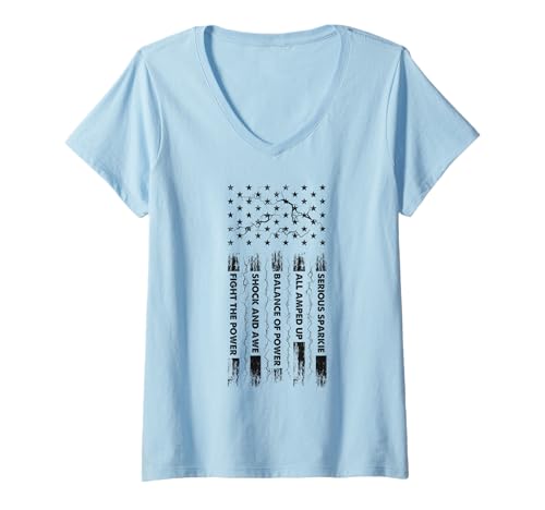 Damen Lustige Elektriker Lineman Wireman US-Flagge T-Shirt mit V-Ausschnitt von Funny Electrician Gift Lineman Apparel