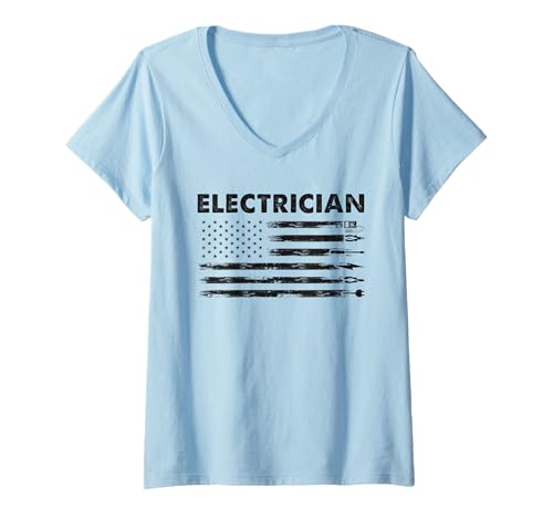 Damen Amerikanische Flagge, Elektriker, Werkzeug-Design für Männer und Frauen T-Shirt mit V-Ausschnitt Damen Amerikanische Flagge, Elektriker, Werkzeug-Design für Männer und Frauen T-Shirt mit V-Ausschnitt von Funny Electrician Gifts For Men