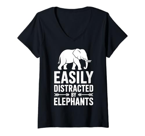 Damen Abgelenkt von Elefanten, lustiger Elefant T-Shirt mit V-Ausschnitt Damen Abgelenkt von Elefanten, lustiger Elefant T-Shirt mit V-Ausschnitt von Funny Elephants Cool Elephant Design
