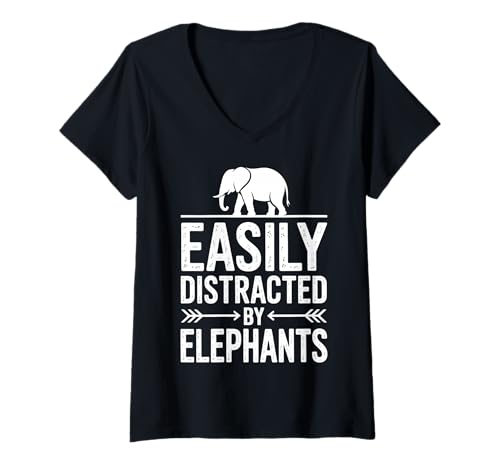 Damen Abgelenkt von Elefanten, lustiger Elefant T-Shirt mit V-Ausschnitt Damen Abgelenkt von Elefanten, lustiger Elefant T-Shirt mit V-Ausschnitt von Funny Elephants Cool Elephant Designs