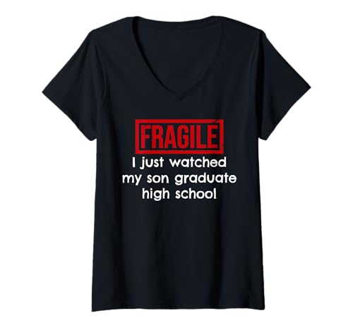 Damen Fragile Ich Habe gerade gesehen, wie Mein Sohn die High School abgeschlossen hat T-Shirt mit V-Ausschnitt Damen Fragile Ich Habe gerade gesehen, wie Mein Sohn die High School abgeschlossen hat T-Shirt mit V-Ausschnitt von Funny Emotional Graduation Day Parent Humor