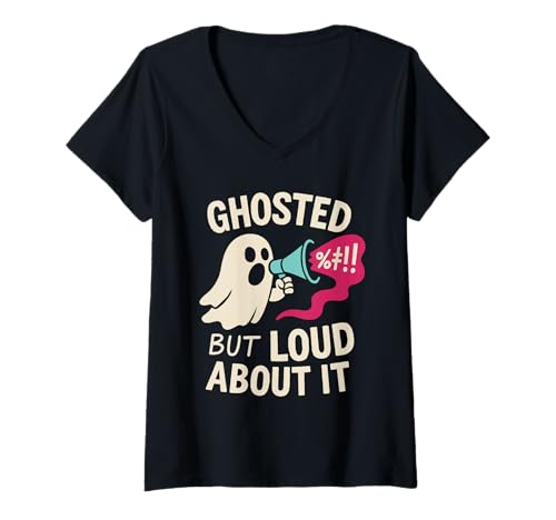 Damen Unterstützung für gespenstische Freunde, Trennung, Erholung, Dating, Humor T-Shirt mit V-Ausschnitt Damen Unterstützung für gespenstische Freunde, Trennung, Erholung, Dating, Humor T-Shirt mit V-Ausschnitt von Funny Emotional Support Digital Heartbreak