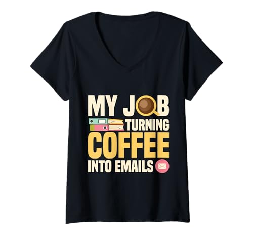 Damen Büro Humor Arbeit Design für Mitarbeiter Lustiger Kaffee T-Shirt mit V-Ausschnitt von Funny Employee Designs for Office Humor