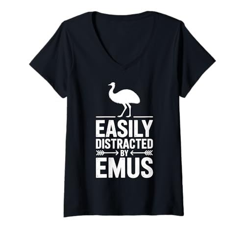 Damen Abgelenkt von Emus Funny Emu T-Shirt mit V-Ausschnitt Damen Abgelenkt von Emus Funny Emu T-Shirt mit V-Ausschnitt von Funny Emus Cool Emu Design