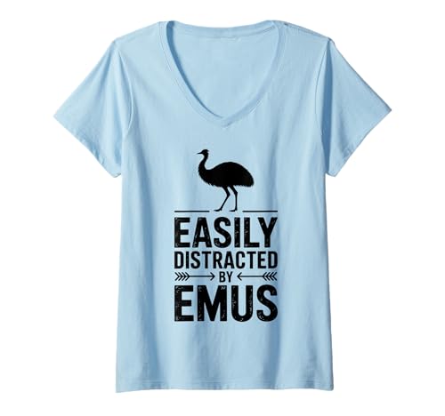 Damen Abgelenkt von Emus Funny Emu T-Shirt mit V-Ausschnitt Damen Abgelenkt von Emus Funny Emu T-Shirt mit V-Ausschnitt von Funny Emus Funny Emu Design
