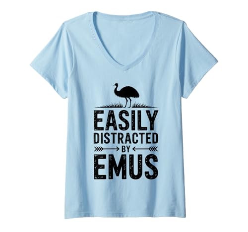 Damen Abgelenkt von Emus Funny Emu T-Shirt mit V-Ausschnitt Damen Abgelenkt von Emus Funny Emu T-Shirt mit V-Ausschnitt von Funny Emus Funny Emu Designs