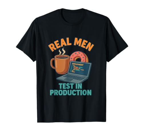 Real Men Test In Production Lustiger Big Coffee Donut Laptop T-Shirt Real Men Test In Production Lustiger Big Coffee Donut Laptop T-Shirt von Funny Engineering Meme Merch Store