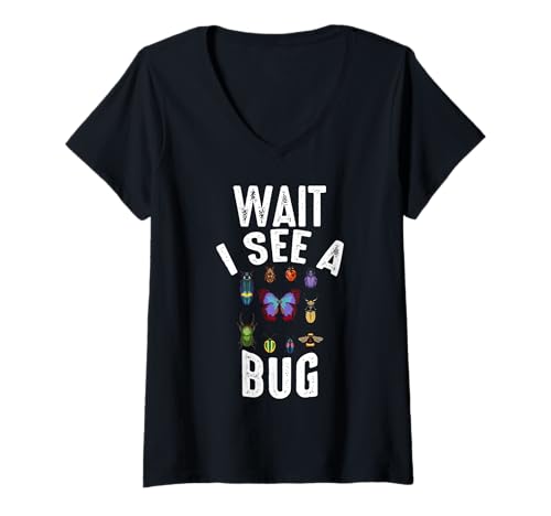 Damen Warte, ich Sehe einen Käfer. Lustige Insektenliebhaber, Insektenjäger, Entomologie T-Shirt mit V-Ausschnitt Damen Warte, ich Sehe einen Käfer. Lustige Insektenliebhaber, Insektenjäger, Entomologie T-Shirt mit V-Ausschnitt von Funny Entomology Bugs Lover Insect Catcher Summer