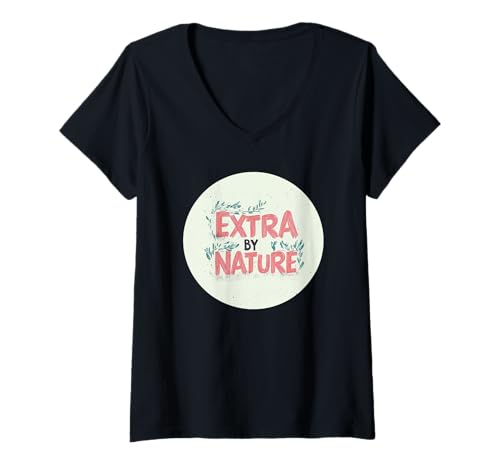 Damen Statement-Outfit von Happy Extra von Nature T-Shirt mit V-Ausschnitt von Funny Extra Outfit