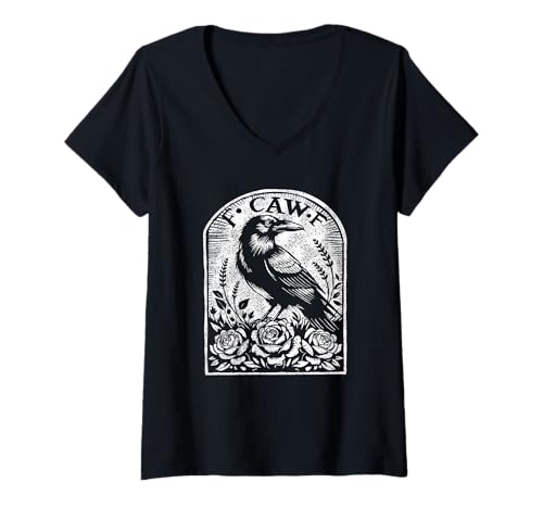 Damen Krähe Rabe F CAW F T-Shirt mit V-Ausschnitt Damen Krähe Rabe F CAW F T-Shirt mit V-Ausschnitt von Funny F CAW F Ravens Crows Outfit
