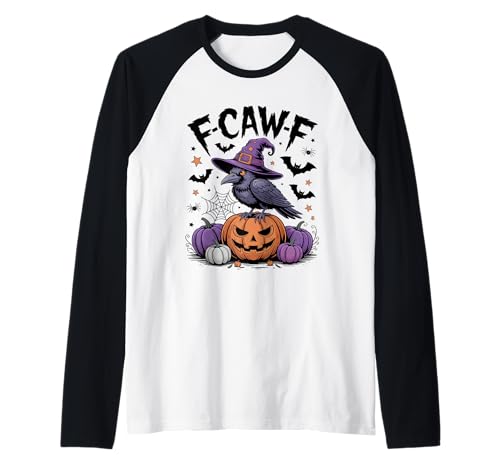 F-Caw-F Lustiger Vogel Hexe Rabe Halloween Kürbis Damen Herren Raglan von Funny F-Caw-F Bird Witchy Halloween Women Men Kids