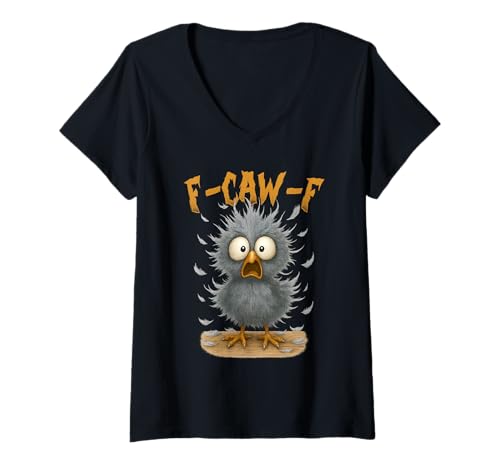 Damen F-Caw-F Black Crow Zitat Meme Funny Black Bird Adult Humor T-Shirt mit V-Ausschnitt von Funny F-Caw-F Black Bird Halloween Humor Apparel