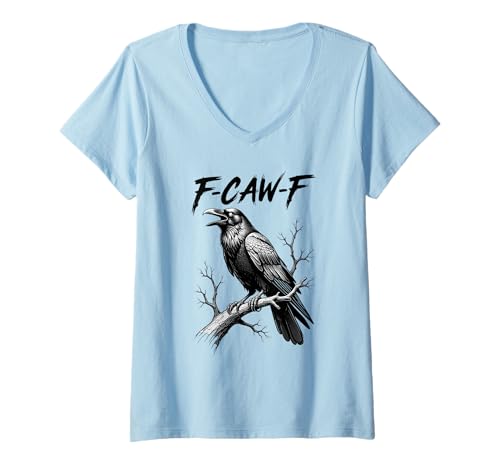 Damen F-Caw-F Crow Lustiger schwarzer Krähenliebhaber Dunkler Humor Schwarzer Vogel T-Shirt mit V-Ausschnitt Damen F-Caw-F Crow Lustiger schwarzer Krähenliebhaber Dunkler Humor Schwarzer Vogel T-Shirt mit V-Ausschnitt von Funny F-Caw-F Crow Black Bird Dark Halloween Humor