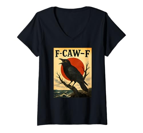 Damen F Caw F Crow Japanisch Lustig T-Shirt mit V-Ausschnitt Damen F Caw F Crow Japanisch Lustig T-Shirt mit V-Ausschnitt von Funny F Caw F Designs