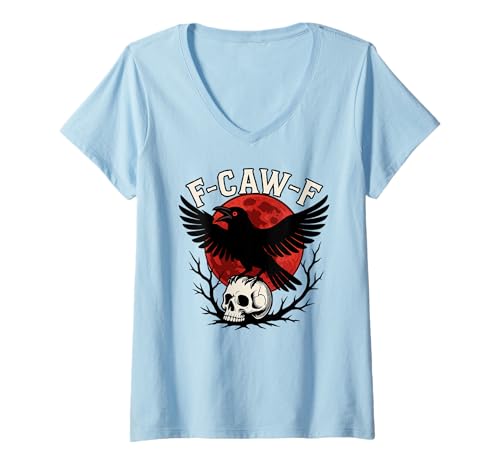 Damen F Caw F Crow Skelett Red Moon Halloween Lustig T-Shirt mit V-Ausschnitt Damen F Caw F Crow Skelett Red Moon Halloween Lustig T-Shirt mit V-Ausschnitt von Funny F Caw F Designs