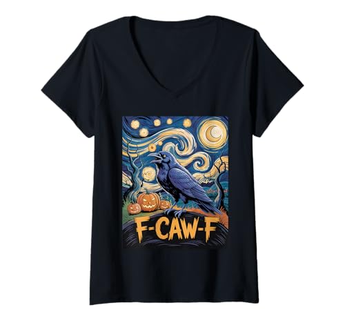 Damen Raven Starry Night Van Gogh F Caw F T-Shirt mit V-Ausschnitt Damen Raven Starry Night Van Gogh F Caw F T-Shirt mit V-Ausschnitt von Funny F Caw F Starry Night Van Gogh