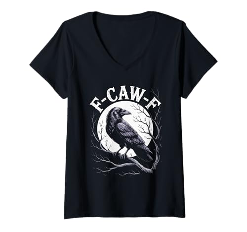 Damen Black Crow F-Caw-F Black Bird Black Raven T-Shirt mit V-Ausschnitt Damen Black Crow F-Caw-F Black Bird Black Raven T-Shirt mit V-Ausschnitt von Funny F-Caw-F